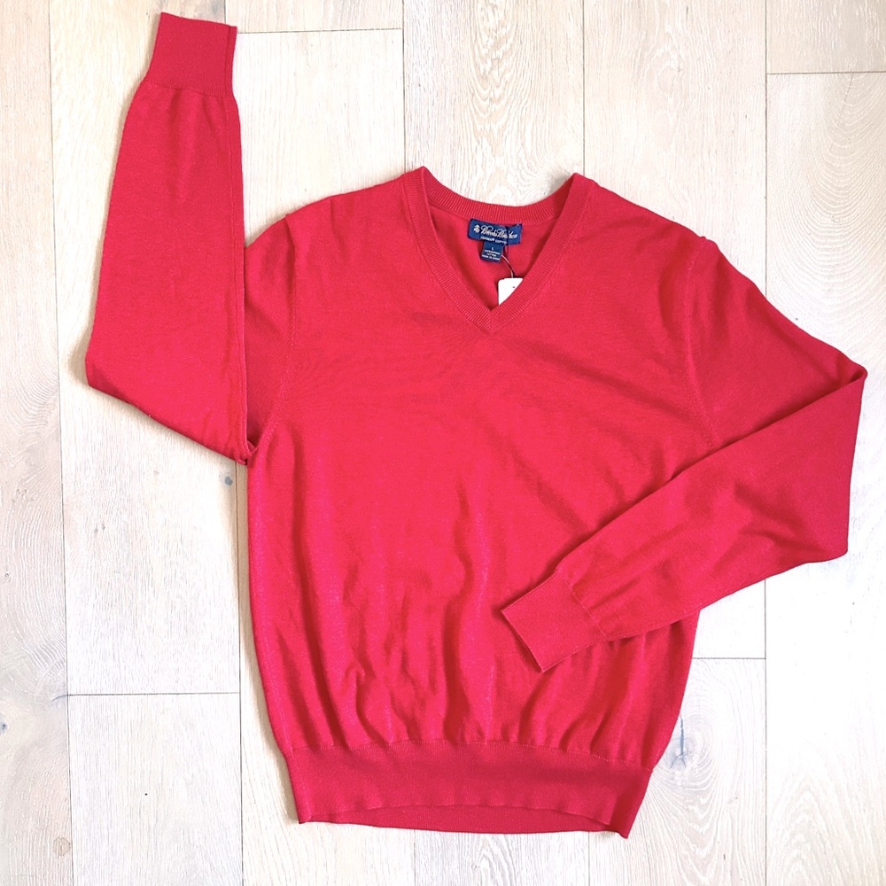 Vintage 90s Brooks Brothers Pima Cotton red V-neck sweater Men Lg NWT